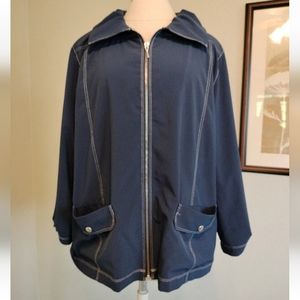 Weekends by Chico’s Blue Lightweight Jacket Size 3 (XL) Windbreaker Puff Collar.